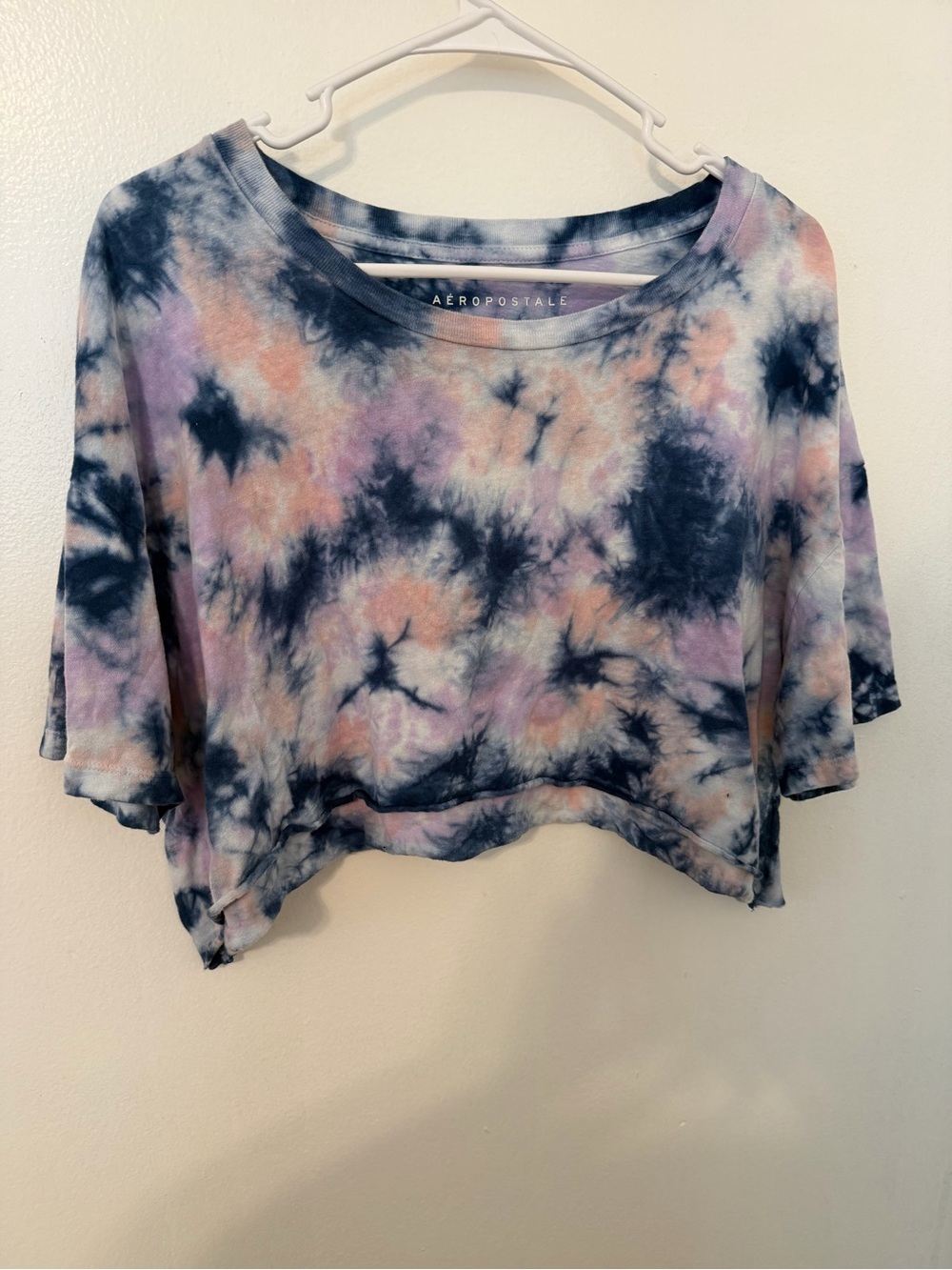 Aeropostale Purple, Pink & Navy Tie-Dye Cropped Tee